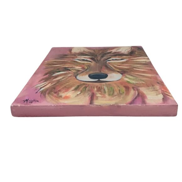 Wolf Painting Original on Plaster Canvas Red Brown Signed J Miculka '09 Vintage - Picture 4 of 12